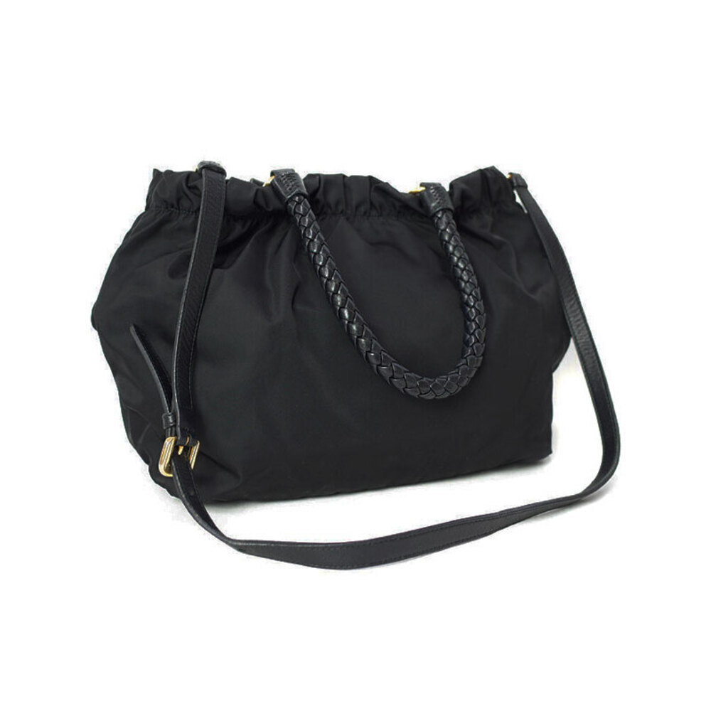 Prada Satchel Black handbag handles top nylon braided Tessuto Bow
